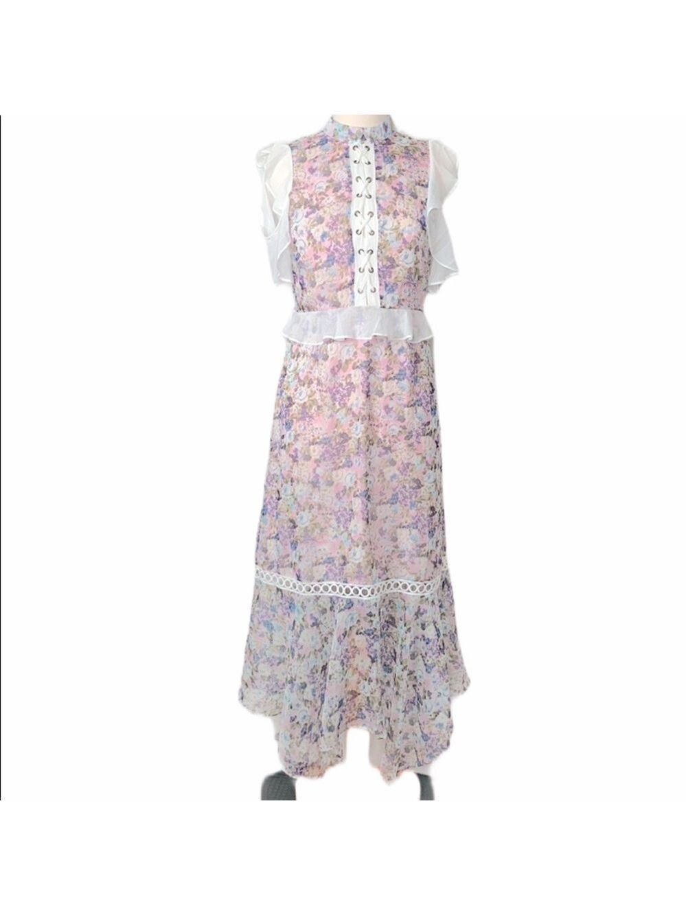 NWT Crosby & Spring mixed floral Lace Up Tiered Maxi Dress  SZ M REG $155